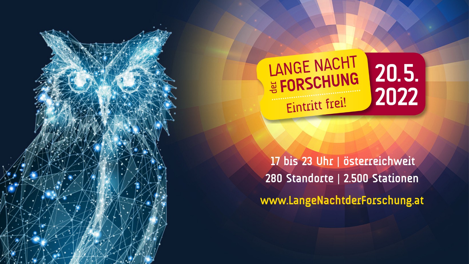 Sujet der "Langen Nacht der Forschung 2022" mit der Grafik einer Eule.