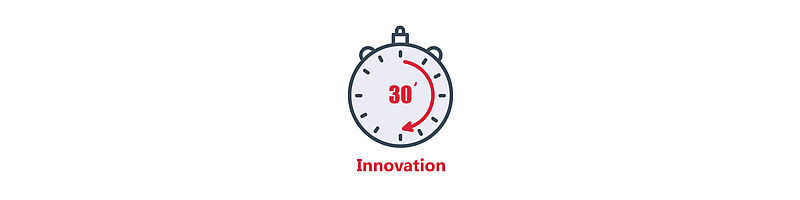 Icon: Stoppuhr, Unterschrift Innovation